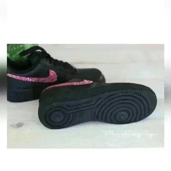 Bling Nike Air Force 1 Low Sneakers Customized with Pink Swarovski Crystals - Picture 5 of 6
